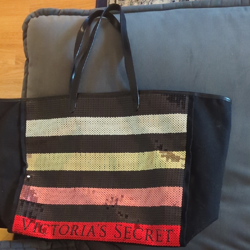 Victoria's Secret Black and Pink Sequin Tote